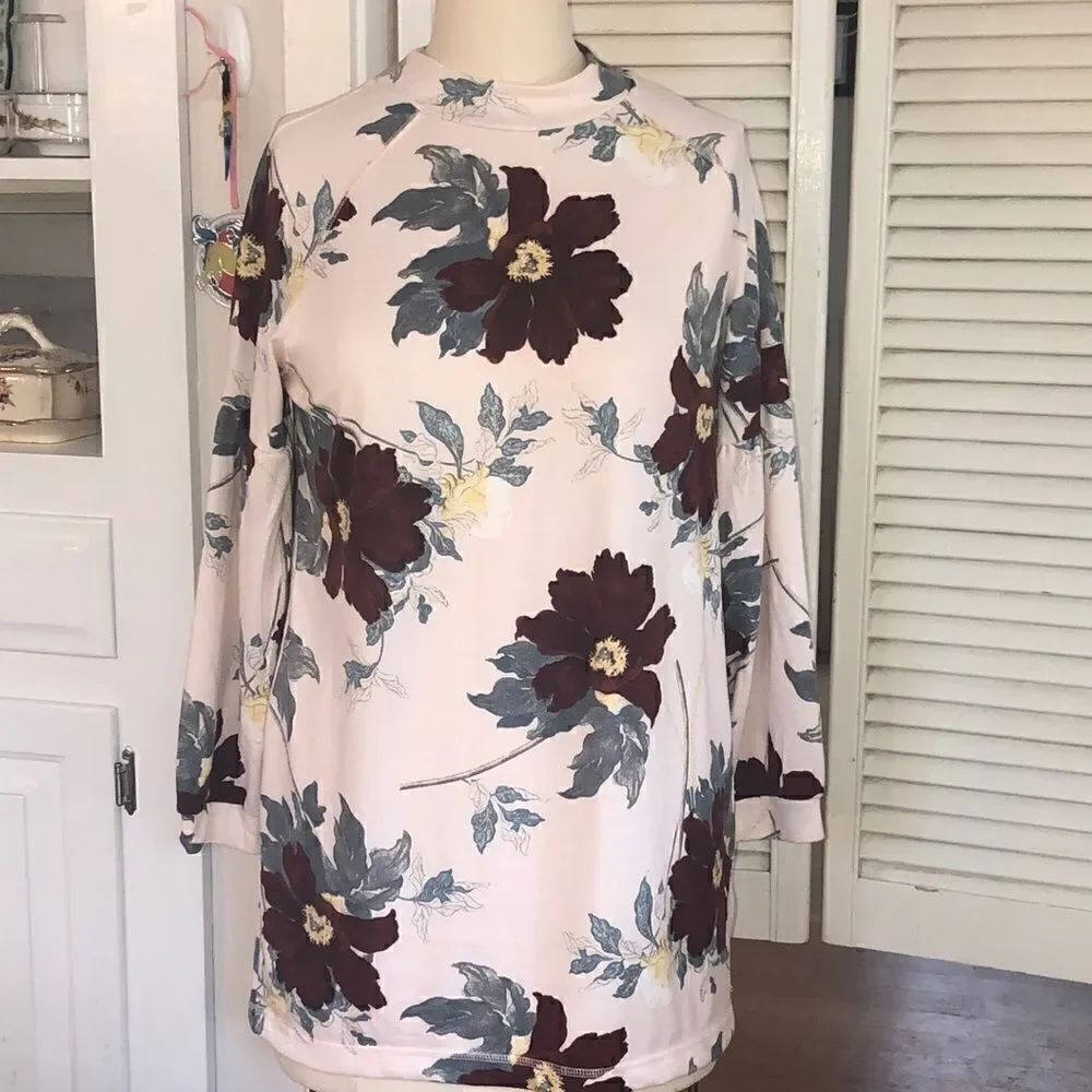 NWT M&S London High Street Floral Fashion Tunic Top. No Iron. Soft. Loungewear